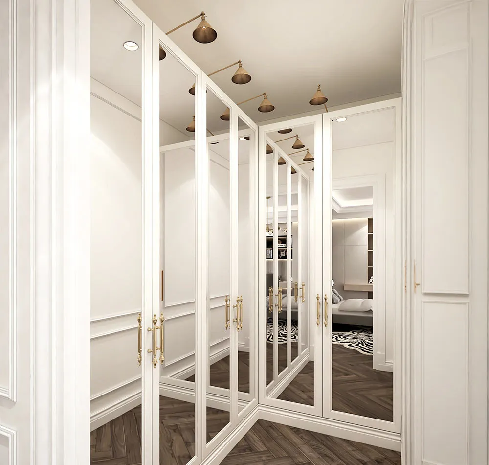 Home interior with neutral furnishings and decorative lighting