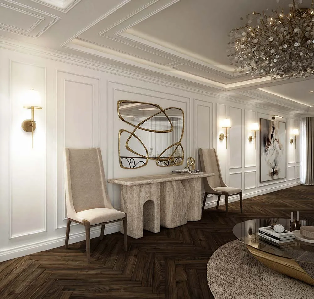 New-build living space with contemporary furniture