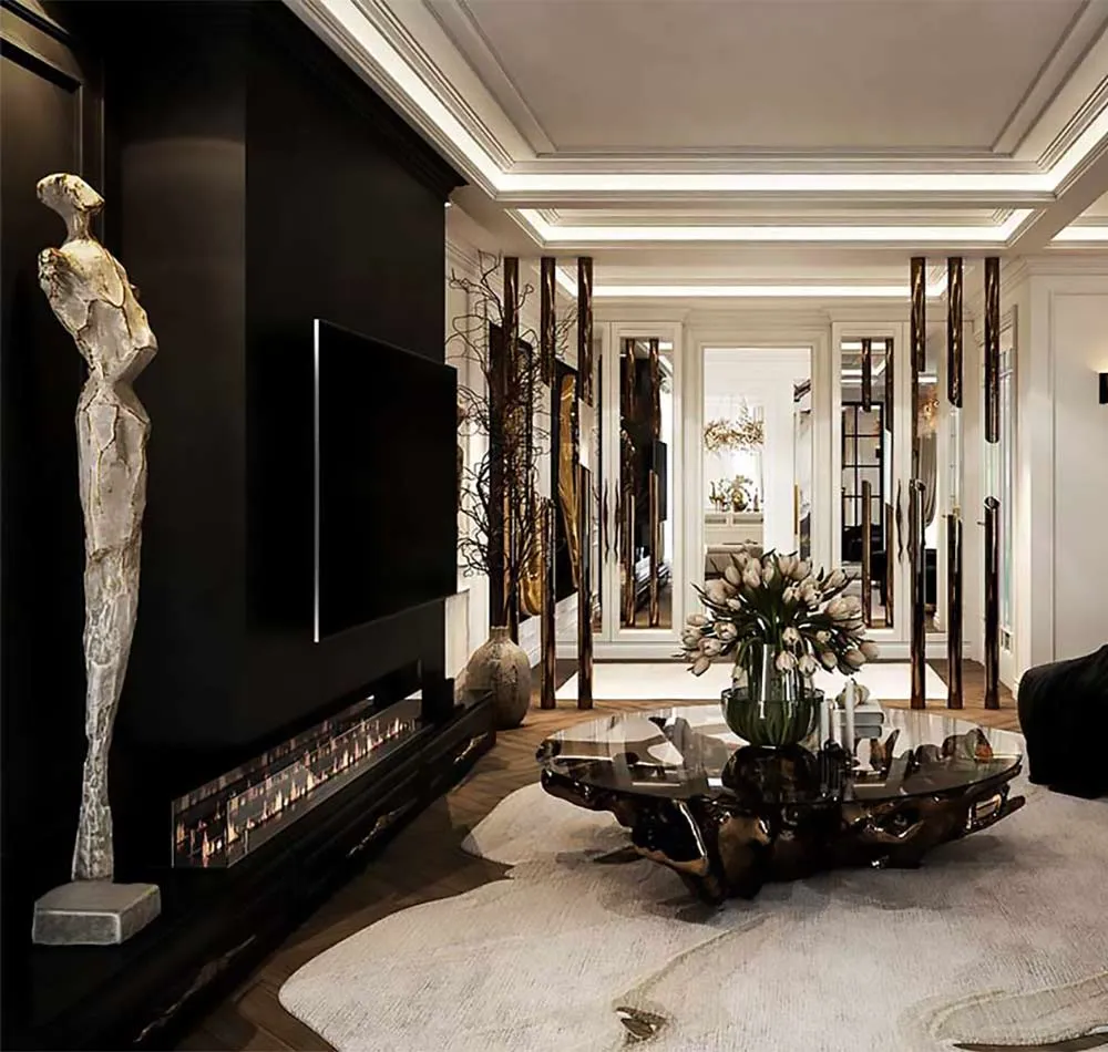 Interior showing installed cabinetry and lighting